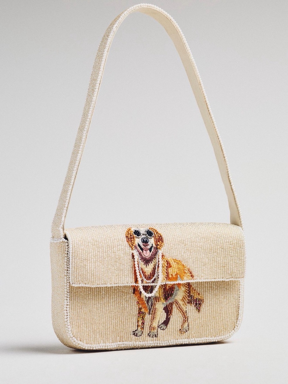 NWT Anthropologie Fiona Beaded Cream Mini Shoulder Bag Golden Retriever